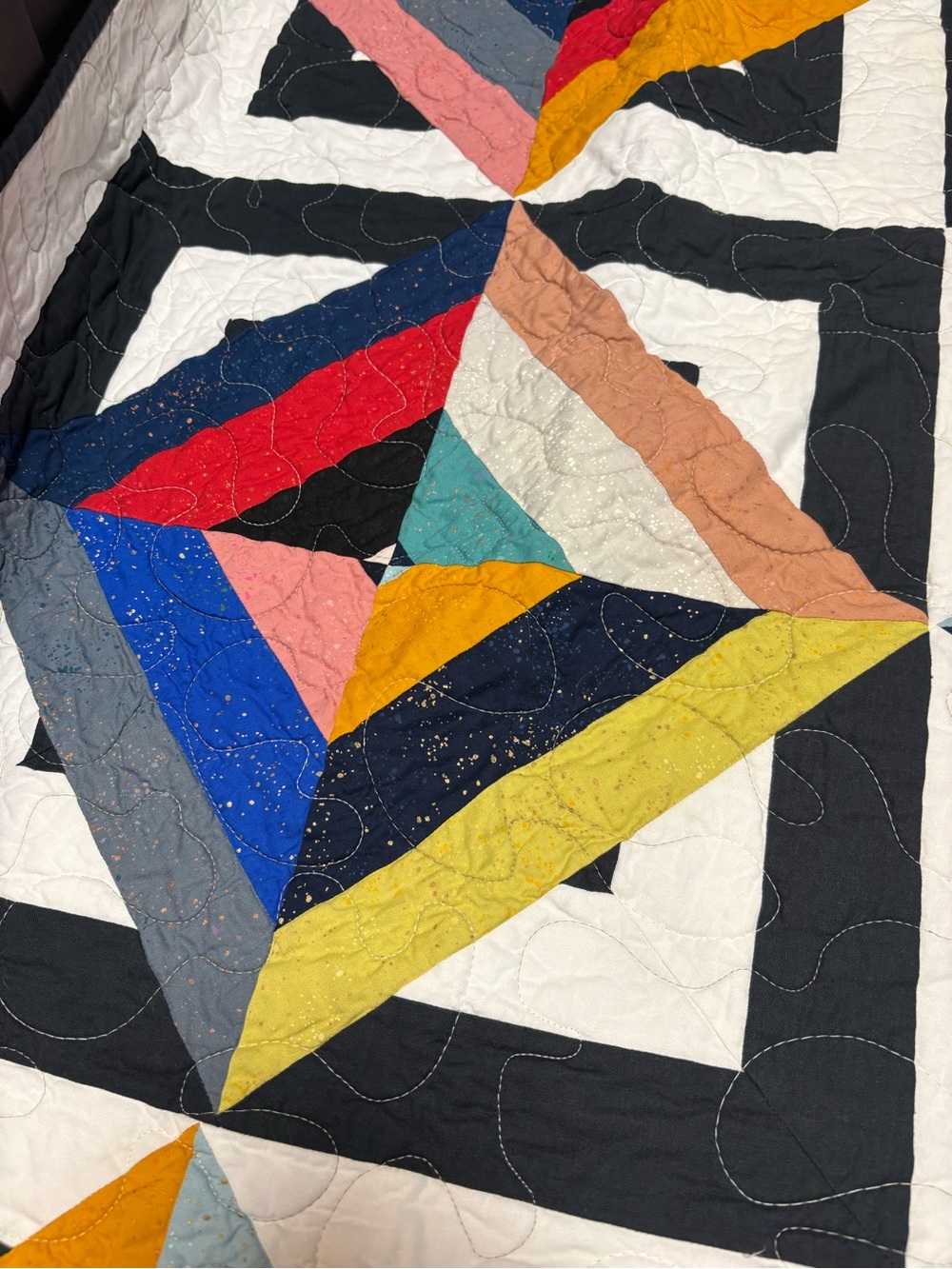 Handmade Multicolor Geometric Patchwork Quilt - Vibrant Colors - 53” x 71” - Picture 3 of 5